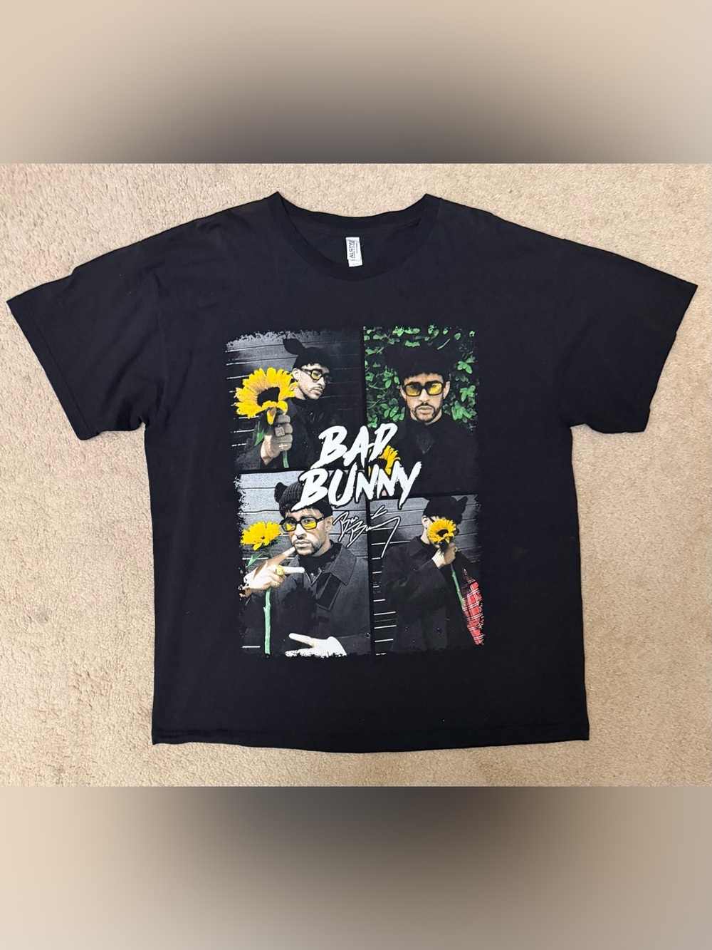 Alstyle Bad Bunny Sunflower Graphic Tee Sun Faded Black XL